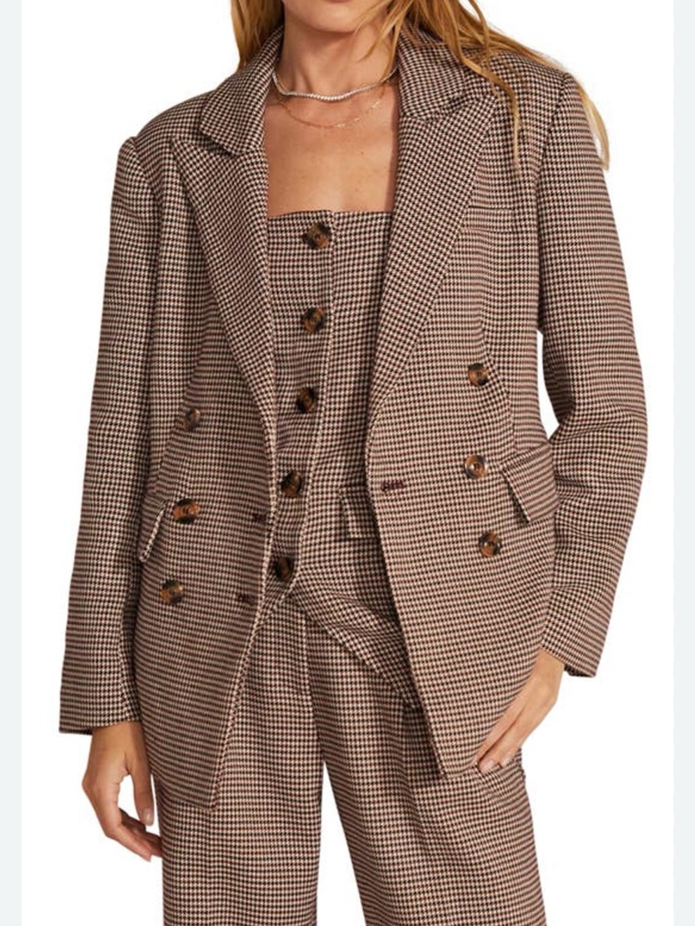 Favorite Daughter Brown Houndstooth Double-Breasted Blazer